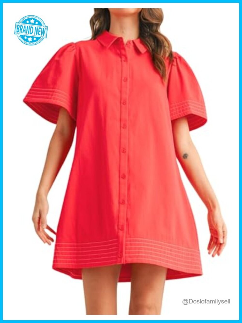 Womens Short Sleeve Button Down Mini Shirt Dress with Pockets